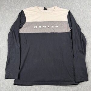 Oakley‎ Shirt Mens L Black Gray Colorblock Slim Fit Graphic Long Sleeve Casual